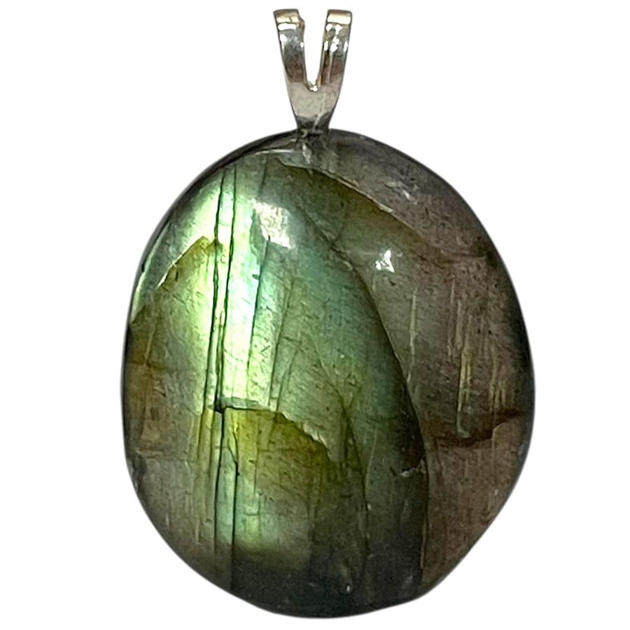 Labradorite pendant with flashes of blue and gold set in hallmarked sterling silver – crystal necklace for intuition, transformation and energetic protection