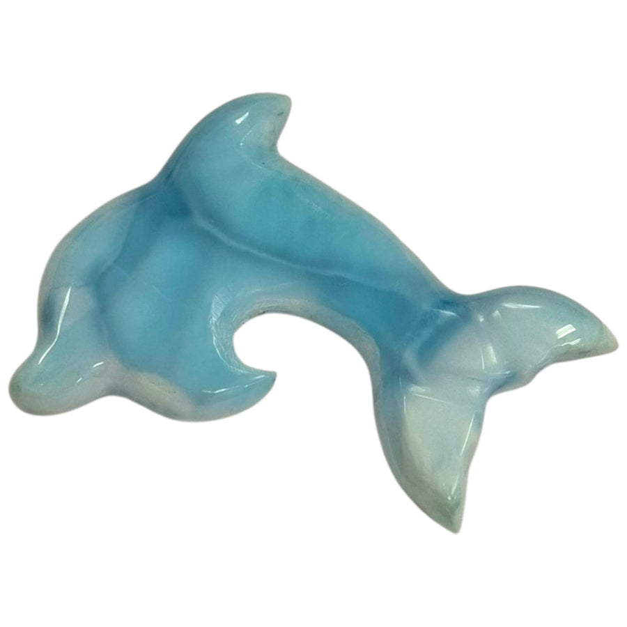 Larimar dolphin carving symbolising joy and calm ocean energy