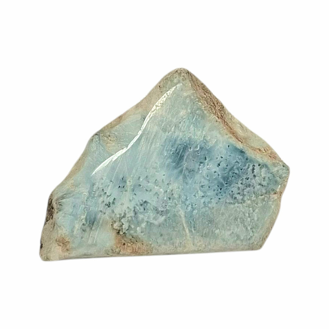Larimar slab measuring 3.6cm by 2.5cm – polished Dolphin Stone with ocean-blue tones and white marbling for calm energy and spiritual healing