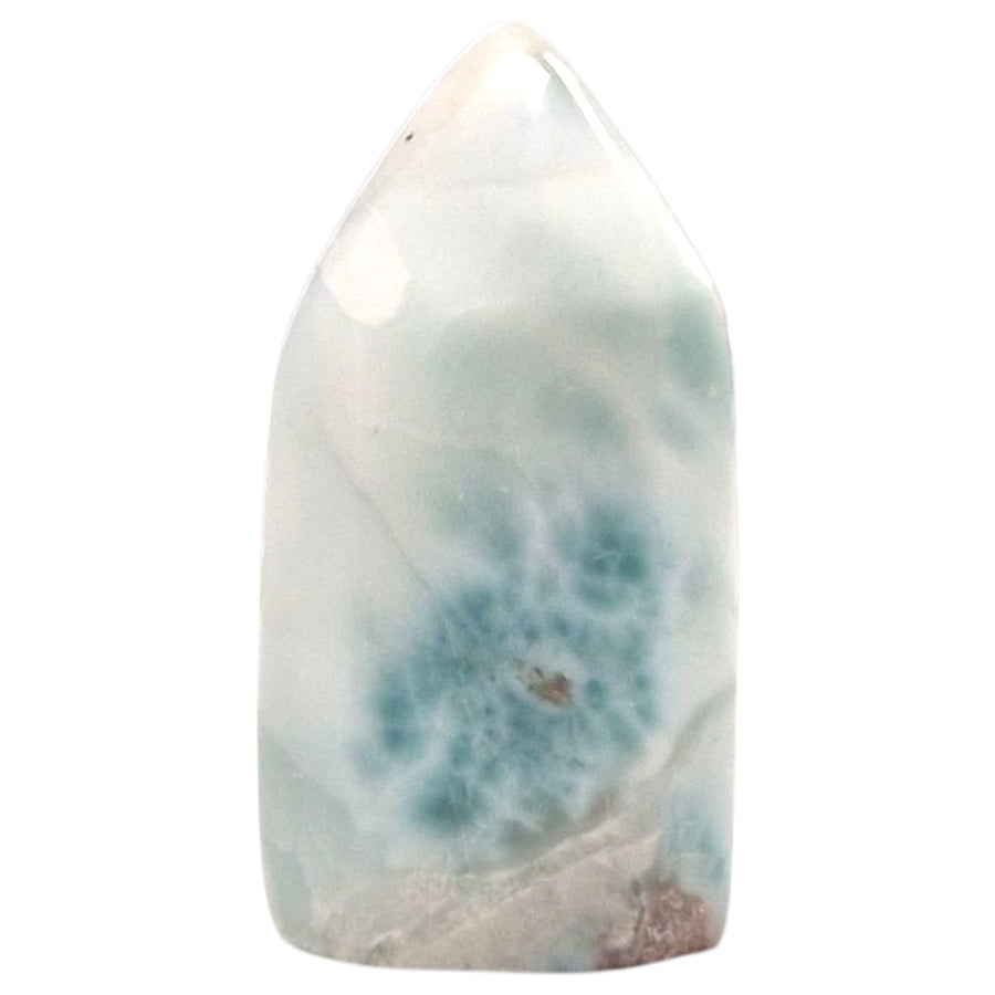 Mini Larimar Tower 23mm – polished Dolphin Stone point with ocean-blue marbling for healing energy