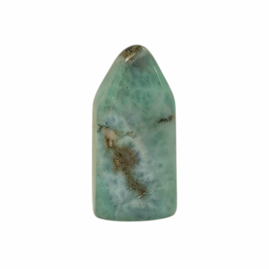 Larimar Tower 24mm – polished Dolphin Stone point with soft ocean-blue tones for healing energy and meditation