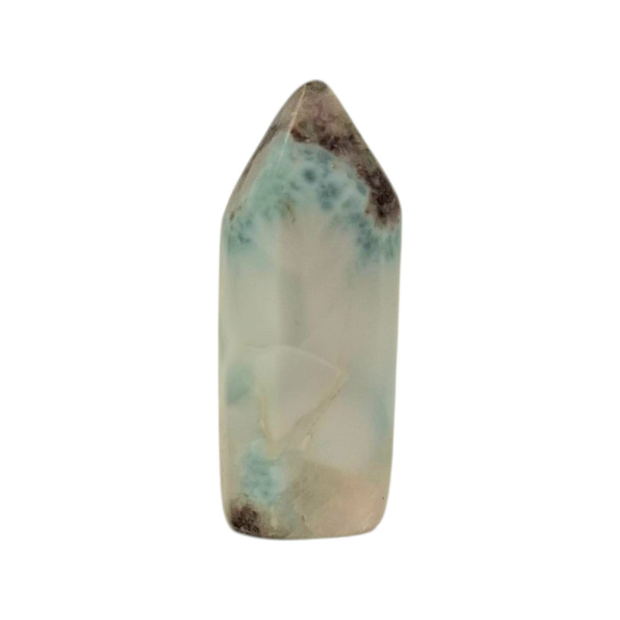 Larimar Tower 30mm – polished Dolphin Stone with ocean-blue marbling for spiritual healing and calm energy