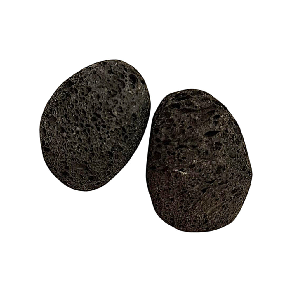 Lava drilled tumble stone pendant on a black cord – volcanic grounding stone for stability, strength and transformation