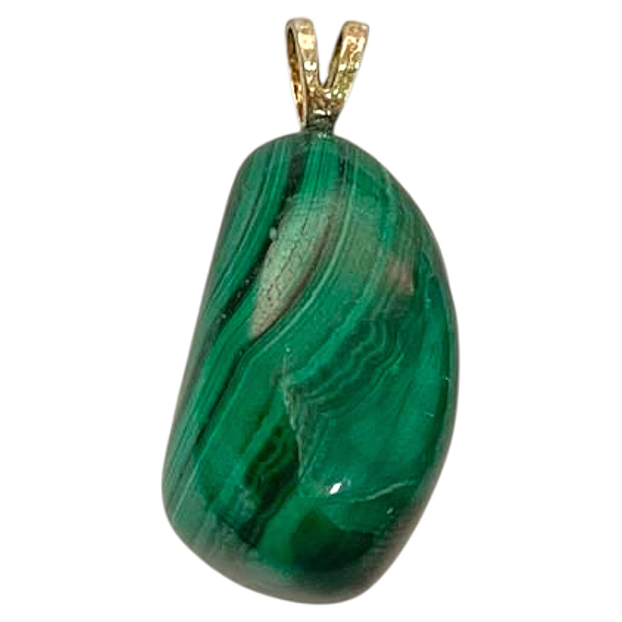 Malachite pendant with vivid green bands set in hallmarked sterling silver – crystal necklace for heart healing, protection and transformation