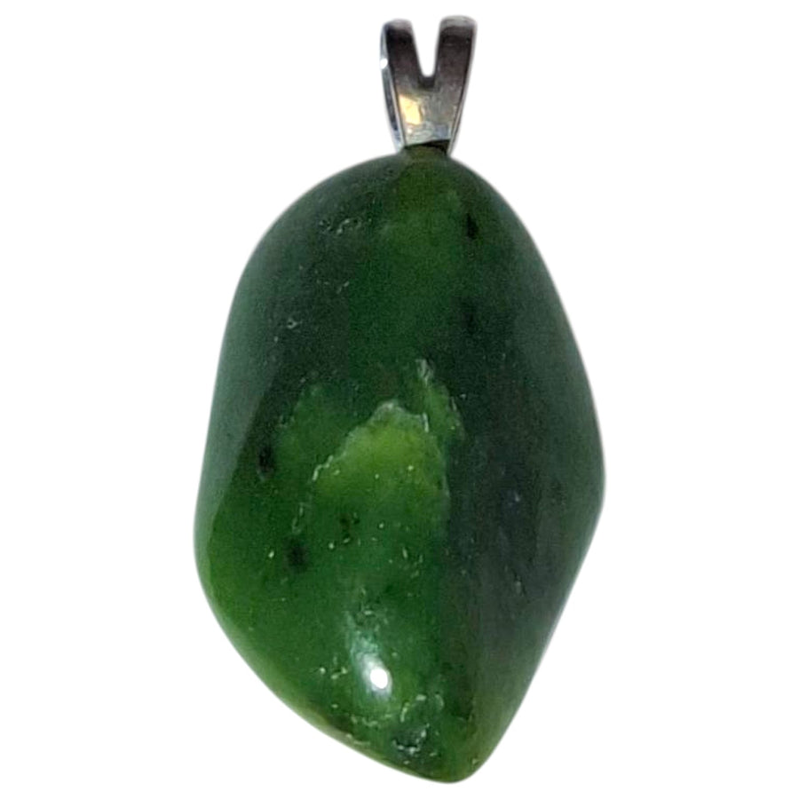 Nephrite Jade pendant with deep green tones set in hallmarked sterling silver – crystal necklace for prosperity, protection, and emotional harmony