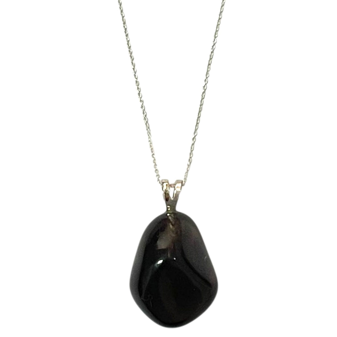 Obsidian Apache Tears pendant with smoky black tone set in hallmarked sterling silver – crystal necklace for grief healing, grounding and emotional protection