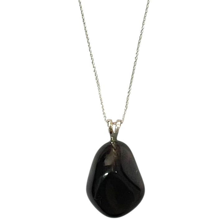 Obsidian Apache Tears pendant with smoky black tone set in hallmarked sterling silver – crystal necklace for grief healing, grounding and emotional protection