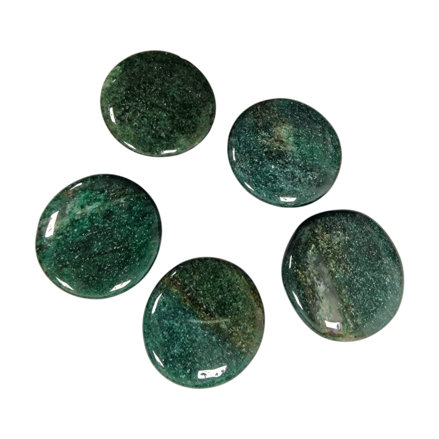 GeoFossils Fuchsite Palm Stone, a sparkling green crystal for emotional healing, self-care, and heart-centred energy.