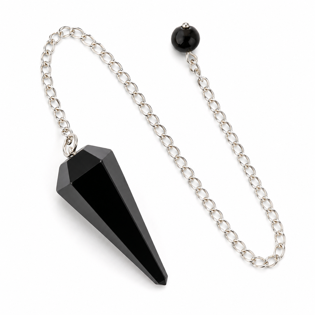 Black Obsidian 6 Sided Pendulum with Clear Quartz Holding Bead