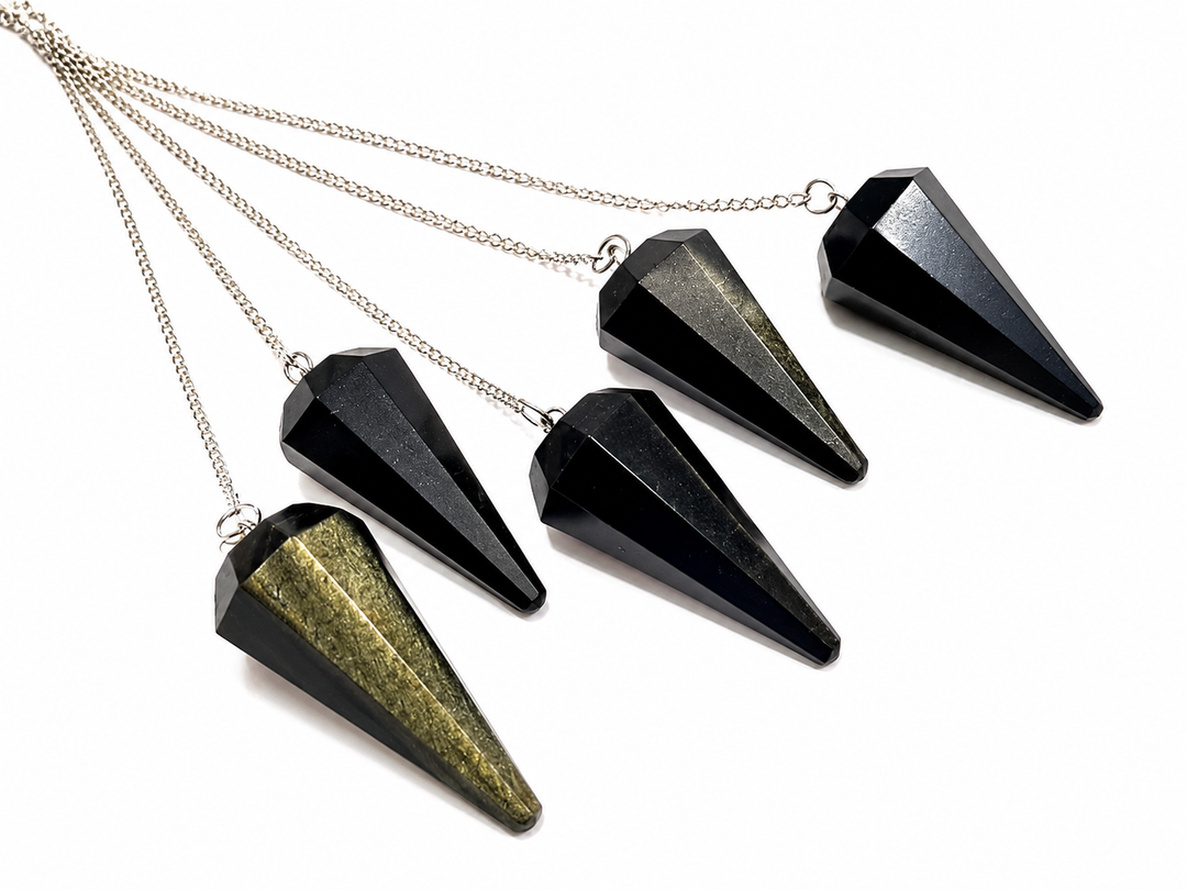 Gold Sheen Obsidian 6 Sided Pendulum with Clear Quartz Holding Bead
