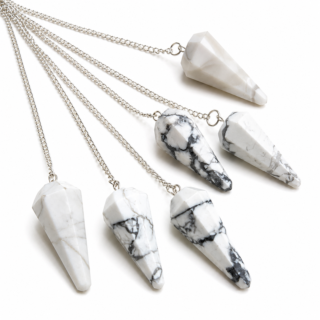 Howlite 6 Sided Pendulum with Clear Quartz Holding Bead
