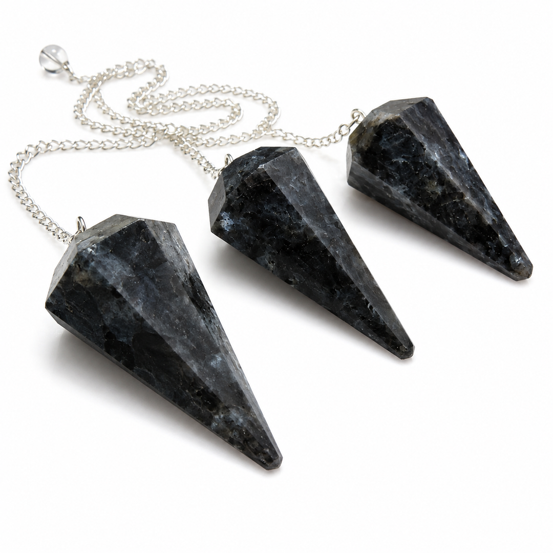 Larvikite 6 Sided Pendulum with Silver Plated Chain