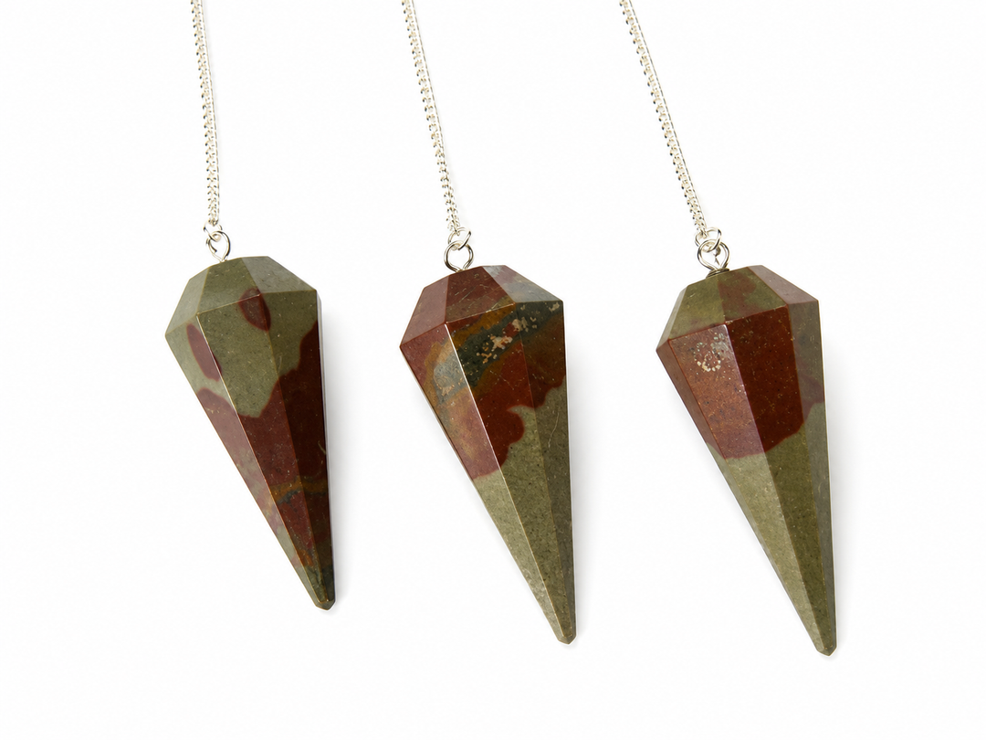 Narmada River Stone 6 Sided Pendulum with Clear Quartz Holding Bead