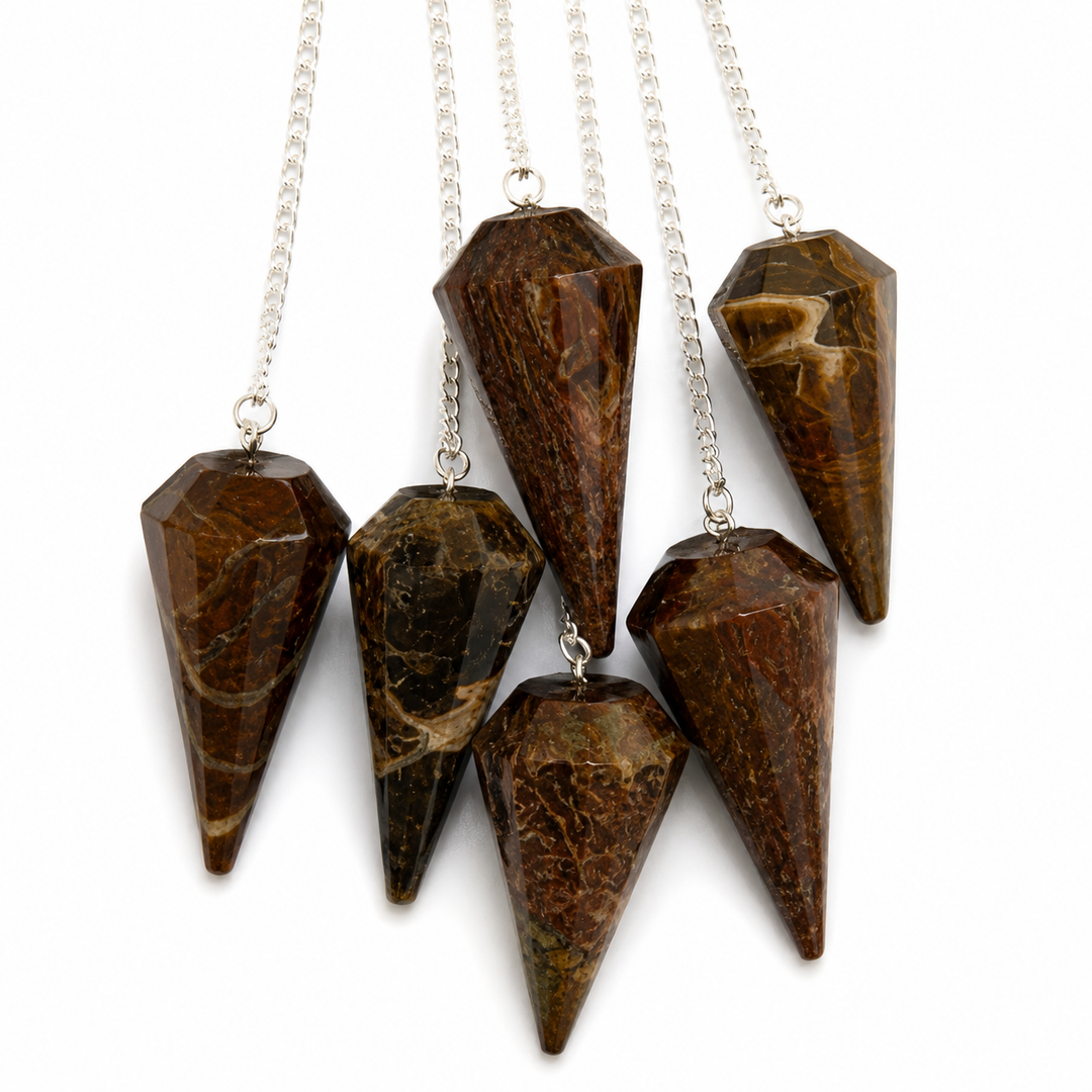 Petrified Wood 6 Sided Pendulum with Clear Quartz Holding Bead