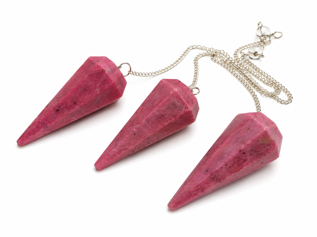 Pink Petrified Wood 6 Sided Pendulum with Clear Quartz Holding Bead