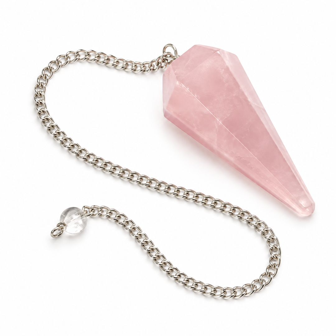 Rose Quartz 6 Sided Pendulum with Clear Quartz Holding Bead