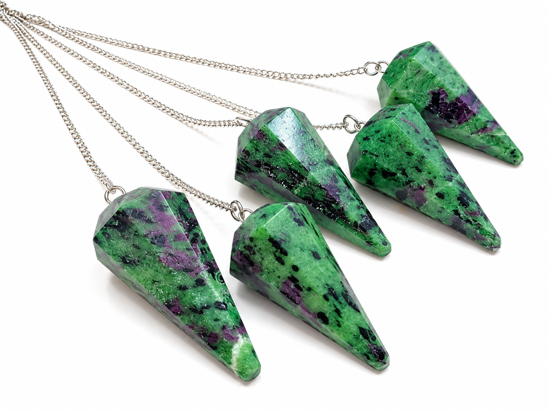 Ruby in Zoisite 6 Sided Pendulum from Tanzania with Clear Quartz Holding Bead