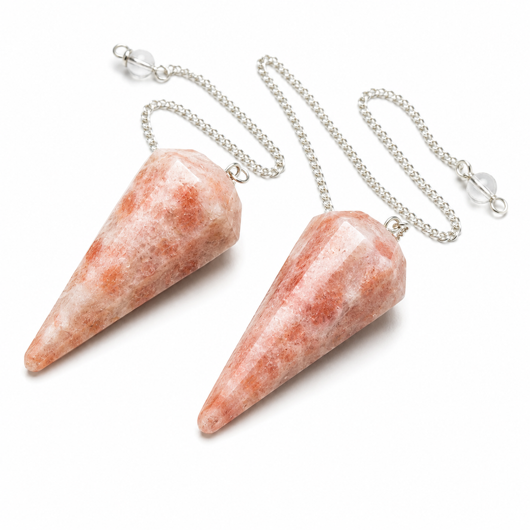 Sunstone 6 Sided Pendulum with Clear Quartz Holding Bead