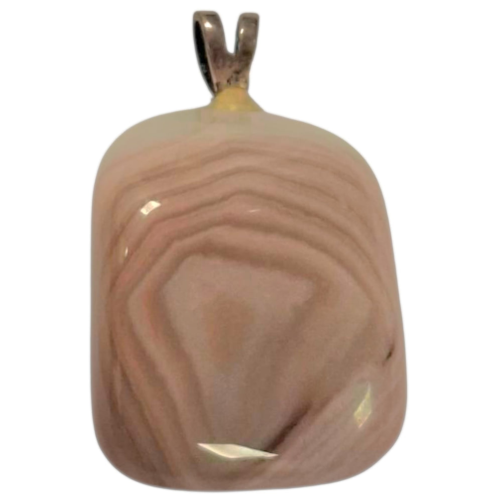 GeoFossils Botswana Pink Agate Sterling Silver Pendant – soft blush banded chalcedony in sterling silver setting – emotional healing, balance, and self-love jewellery – handmade in the UK.