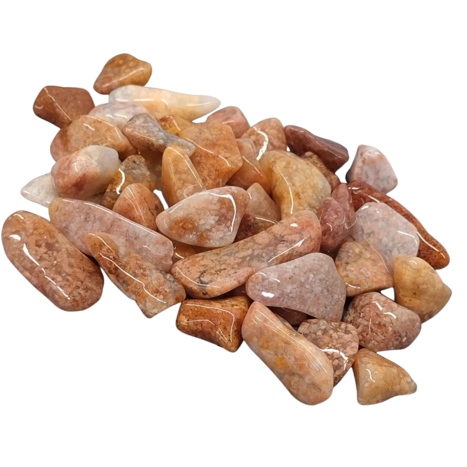 GeoFossils Pink Moss Agate Tumble Stone, a gentle pink crystal promoting emotional healing, confidence, and tranquility.