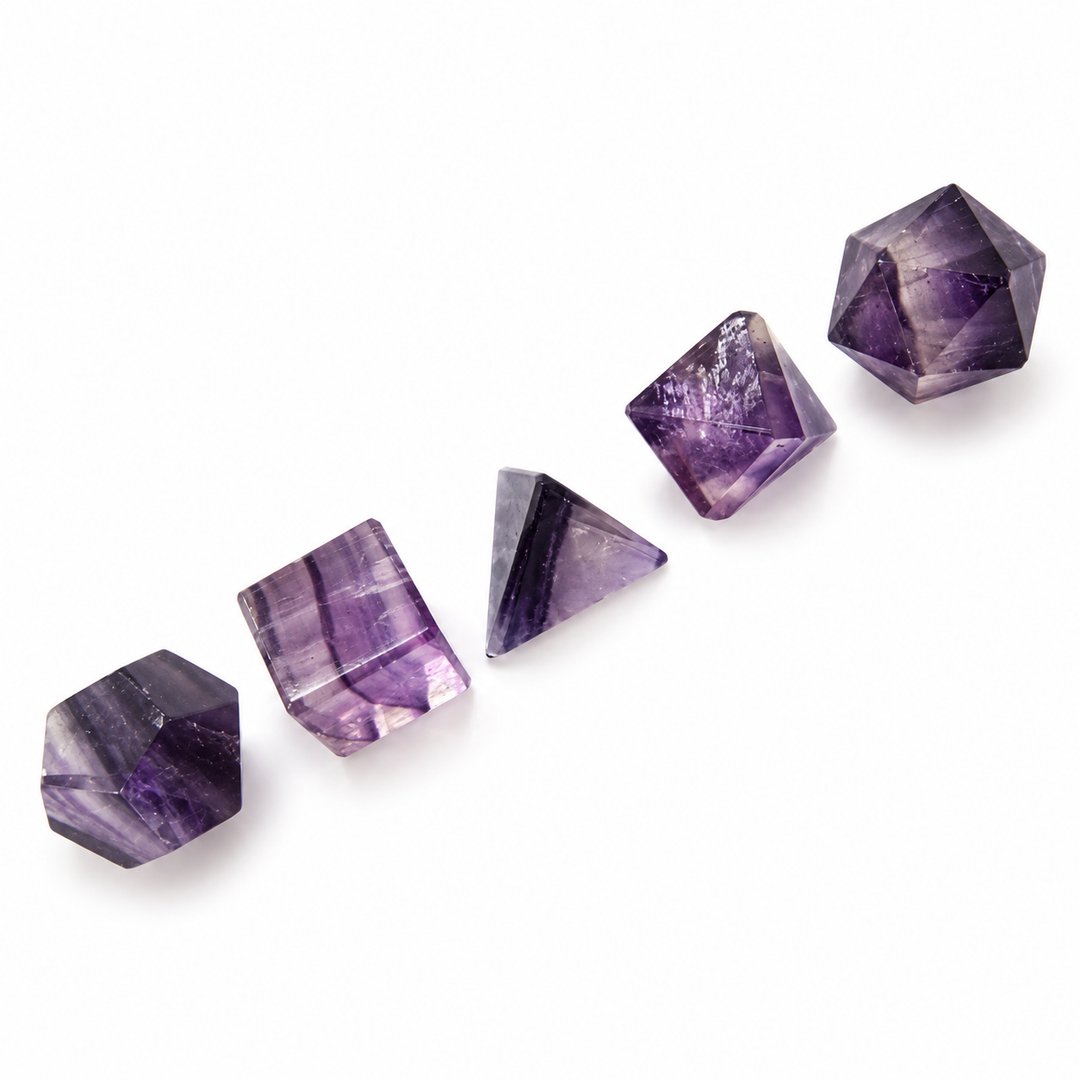 Purple Fluorite Platonic Solids Set – 5 Pieces