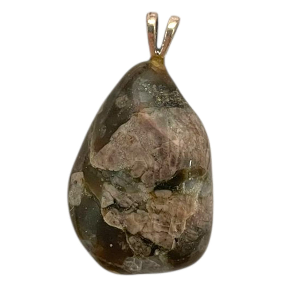Que Sera pendant with blue, pink and grey tones set in hallmarked sterling silver – crystal necklace for empowerment, emotional balance and intuitive insight