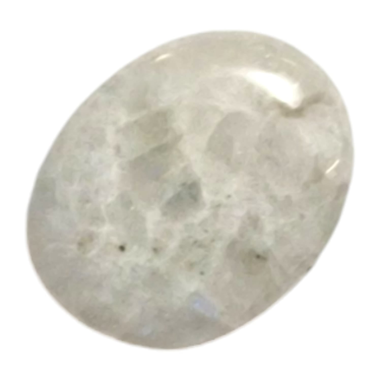 Rainbow Moonstone Medium Oval – a milky white crystal with iridescent flashes, known for enhancing intuition, emotional balance, and spiritual connection.