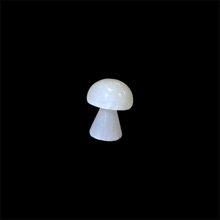 High-vibrational Selenite Mushroom in a smooth polished finish, ideal for Crown Chakra and meditation use.