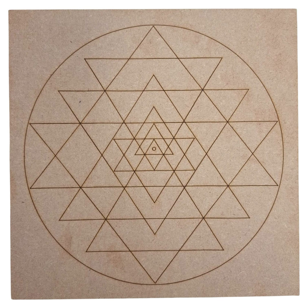 Shri Yantra Sacred Geometry Board – Wooden Crystal Grid for Abundance, Focus and Divine Alignment