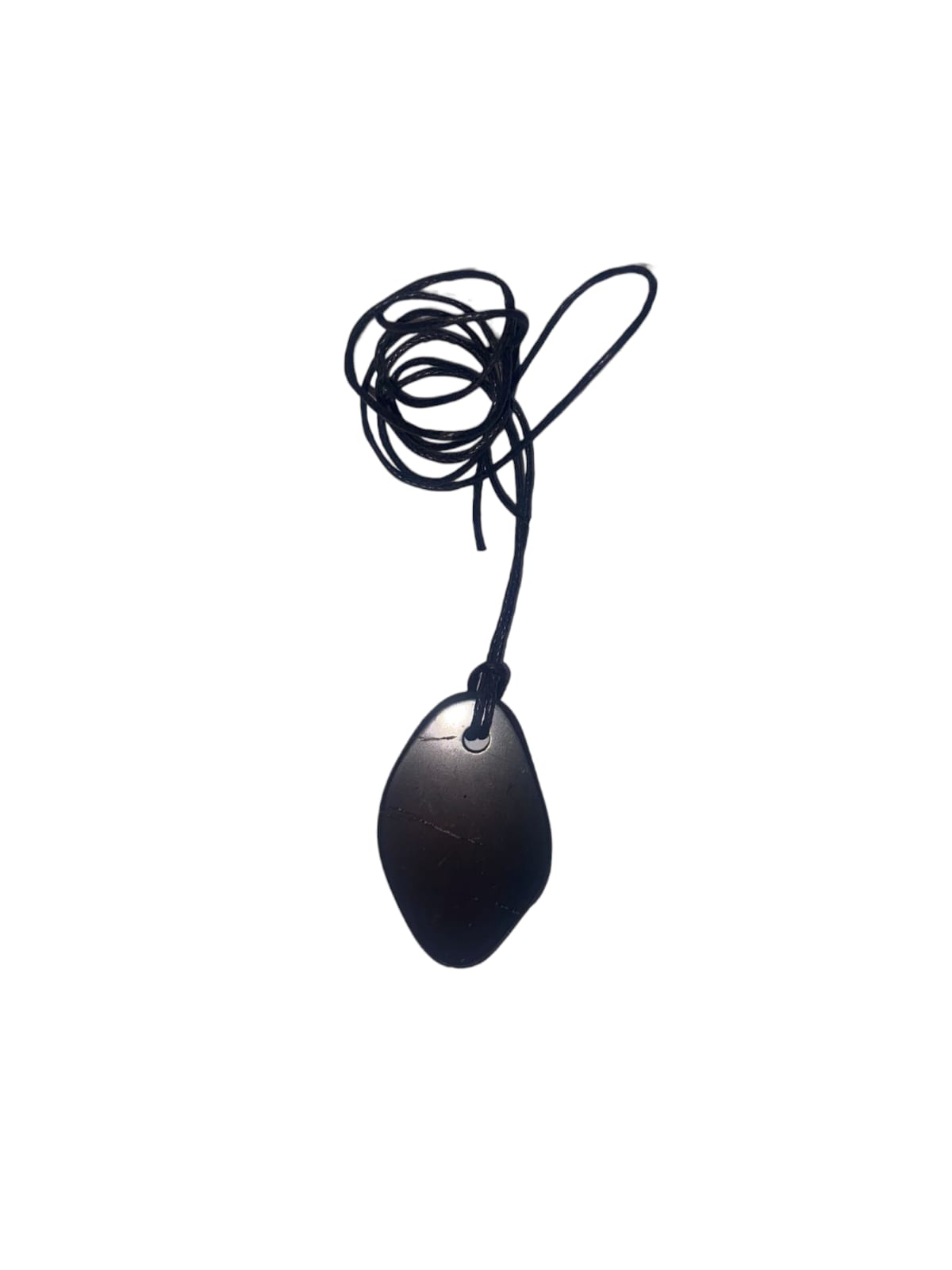 GeoFossils Free Flowing Shape Shungite Black Pendant with Cotton Cord