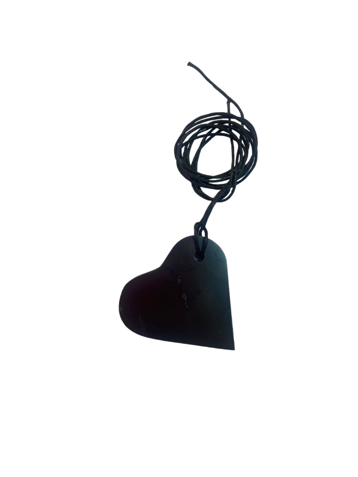 GeoFossils Heart Shungite Black Pendant with Cotton Cord