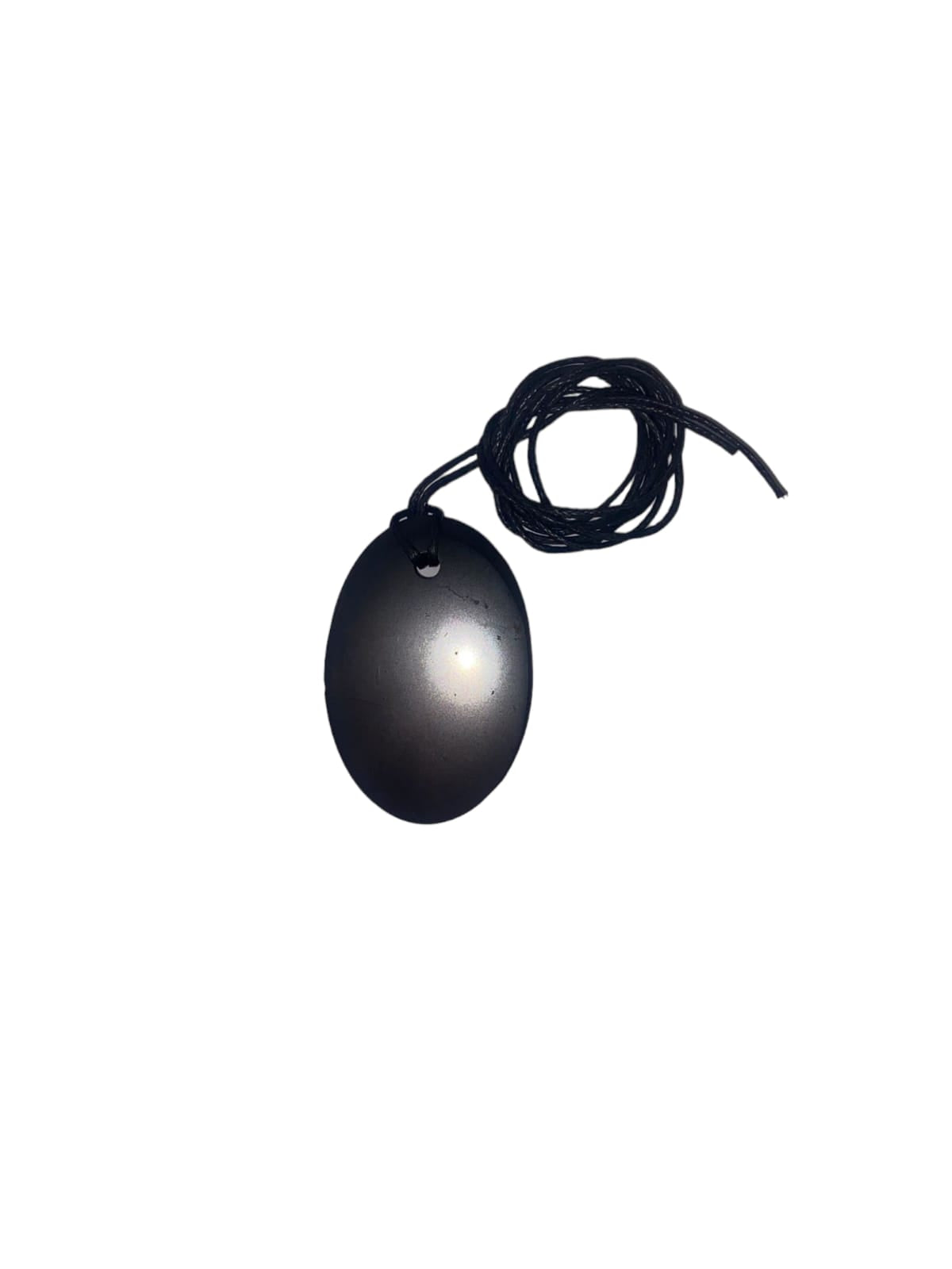 GeoFossils Oval Shungite Black Pendant with Cotton Cord