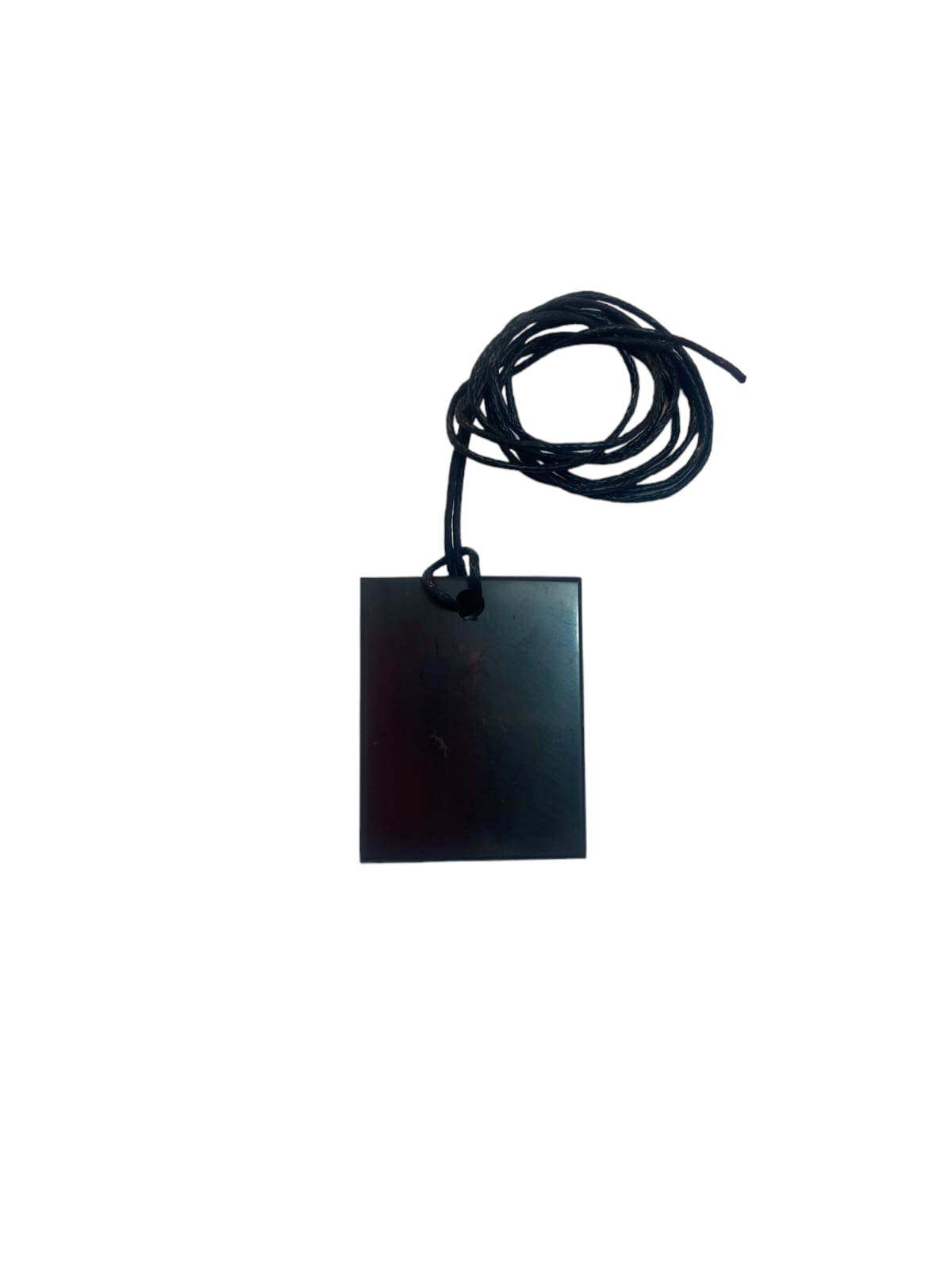 GeoFossils Rectangle Short Shungite Black Pendant with Cotton Cord