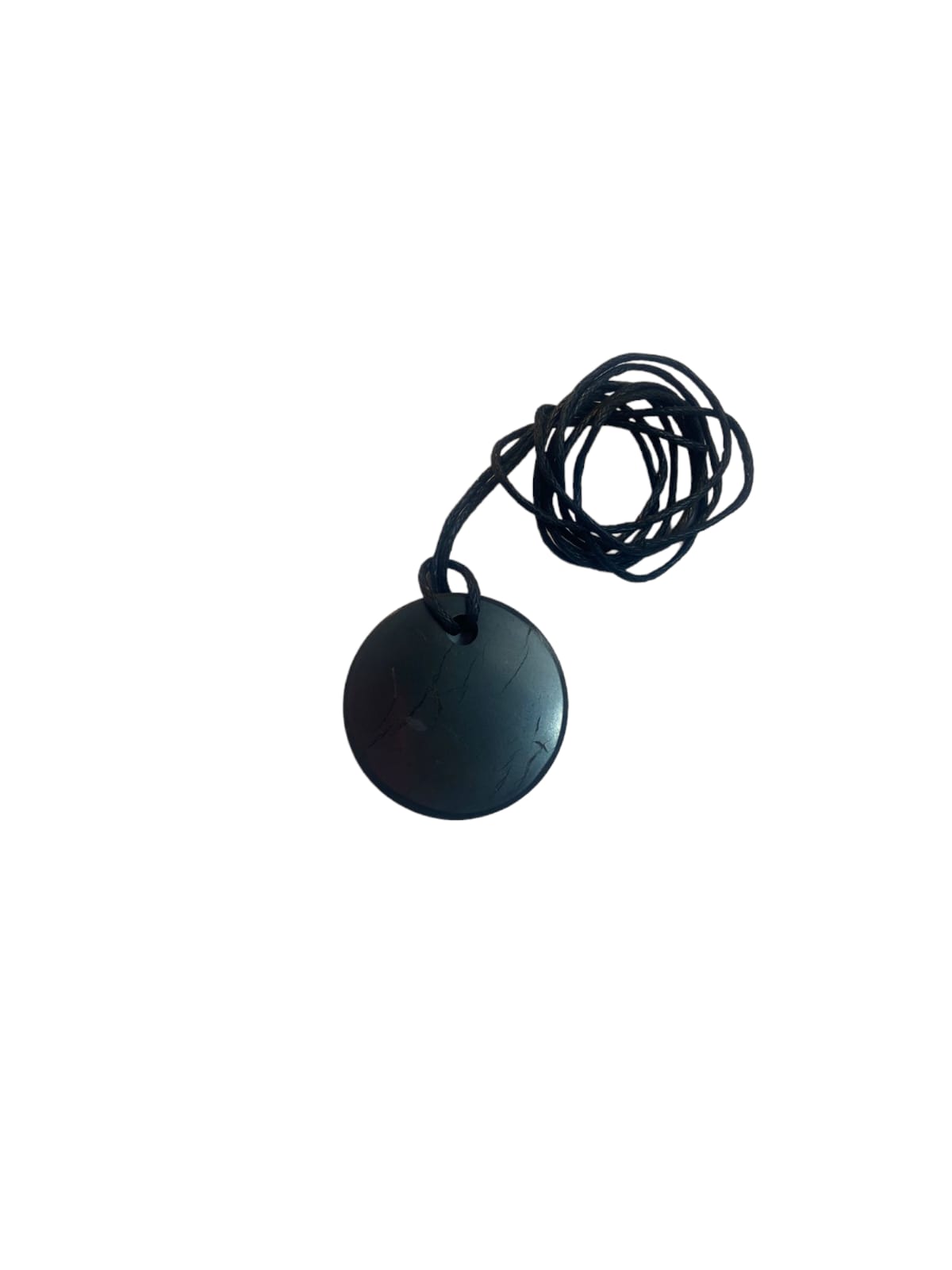 GeoFossils Round Shungite Black Pendant with Cotton Cord