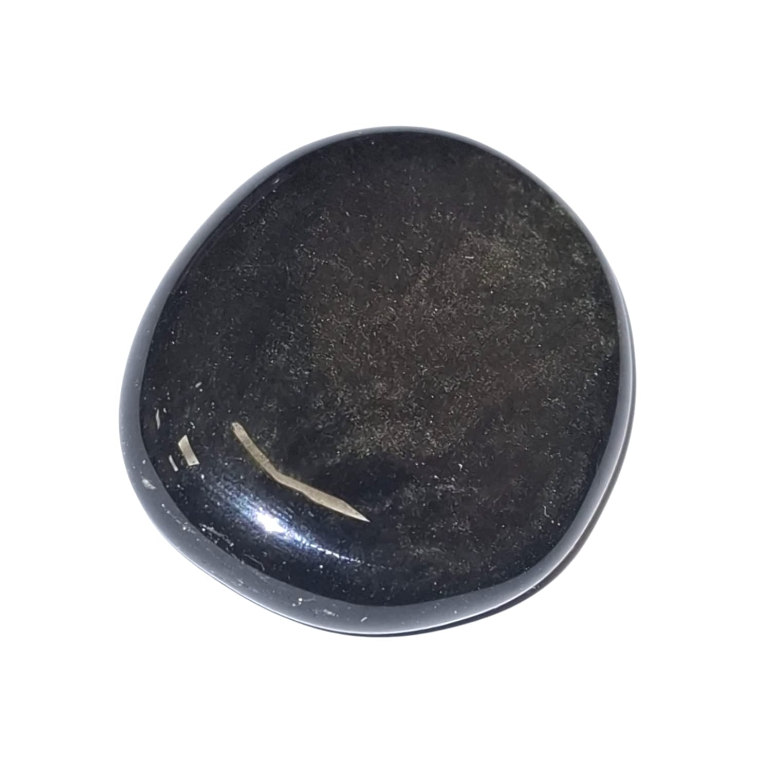 GeoFossils Silver Sheen Obsidian Medium Oval, a dark volcanic glass crystal with a silver shimmer for intuition, protection, and self-discovery.