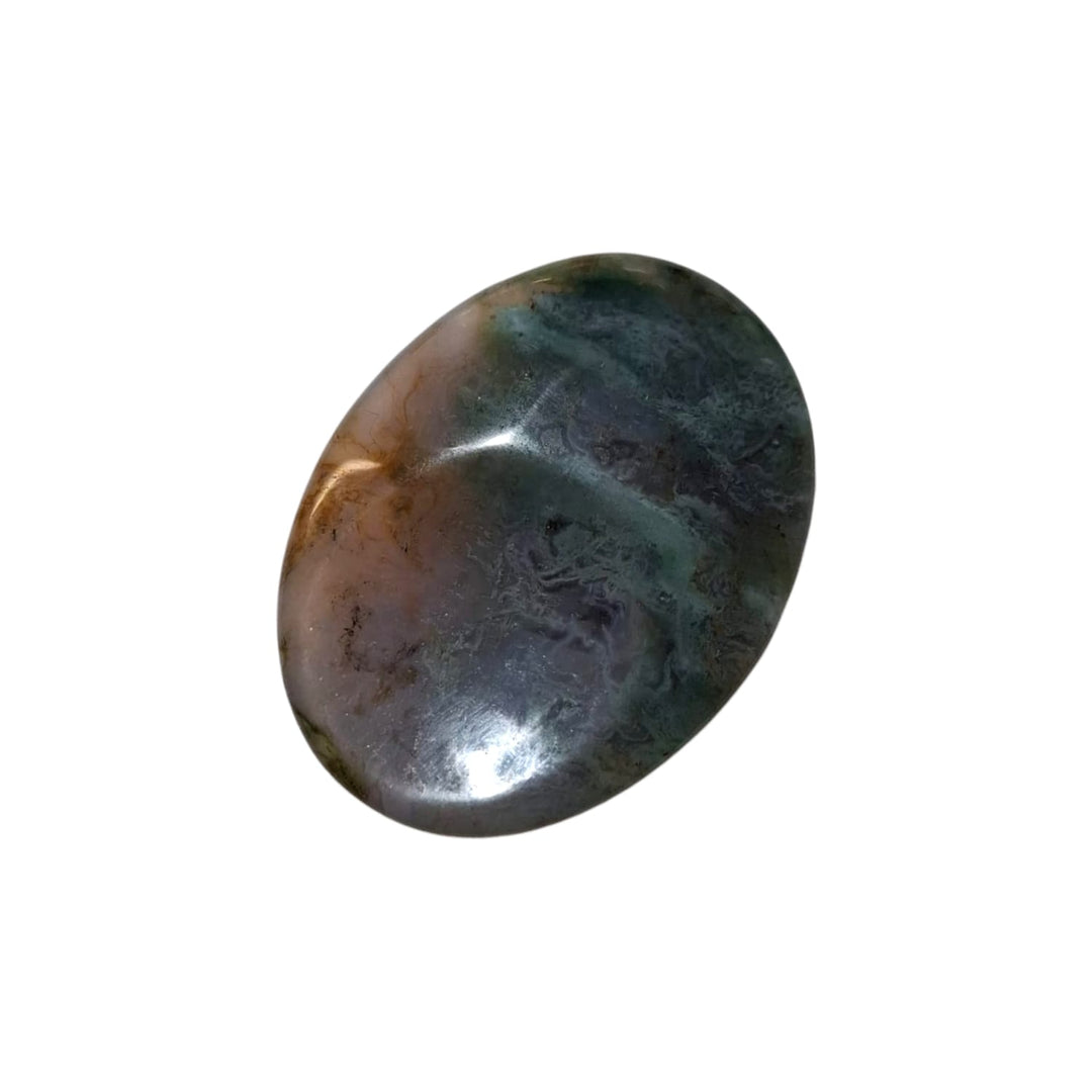GeoFossils Green Moss Agate Thumbstone – translucent crystal with green moss-like inclusions for growth, balance, and emotional healing – smooth worry stone.