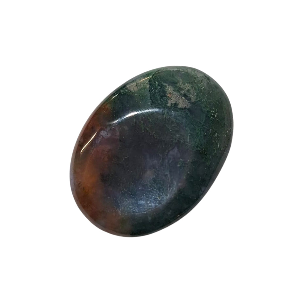 GeoFossils Green Moss Agate Thumbstone – translucent crystal with green moss-like inclusions for growth, balance, and emotional healing – smooth worry stone.