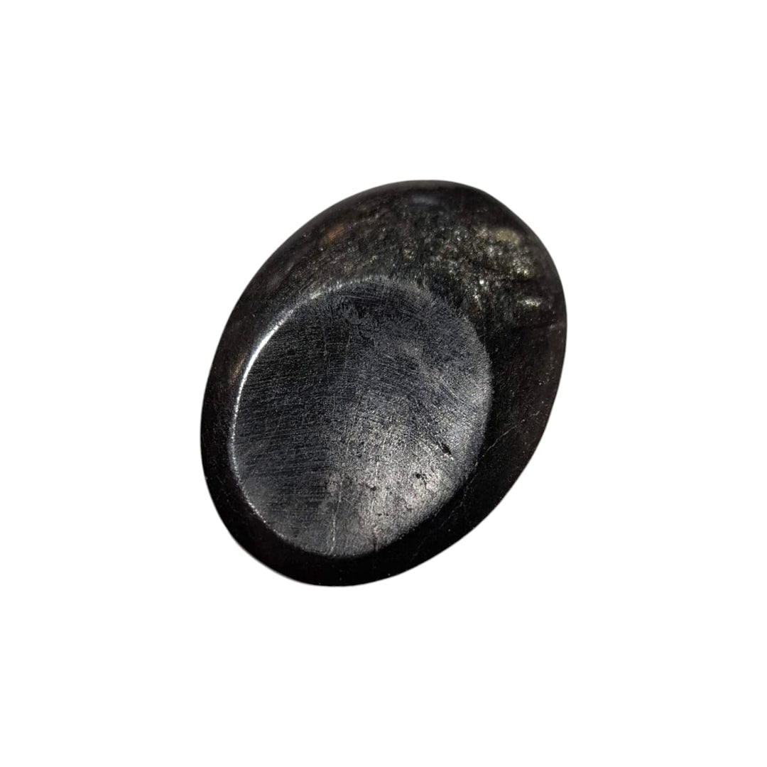 GeoFossils Hypersthene Thumbstone – dark metallic crystal with bronze and silver flashes for grounding, clarity, and inner calm – smooth worry stone.