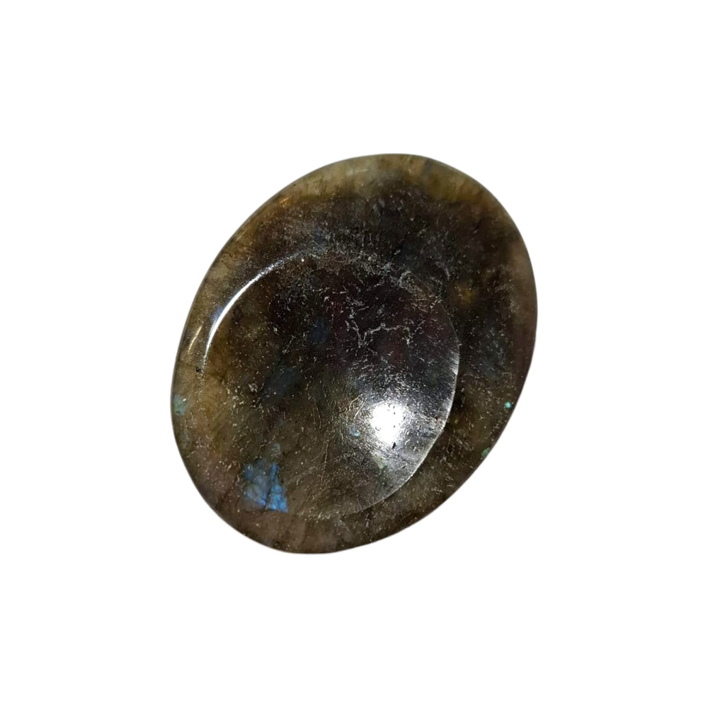 GeoFossils Labradorite Thumbstone – iridescent crystal with blue, green, and gold flashes for protection, intuition, and transformation – smooth worry stone.