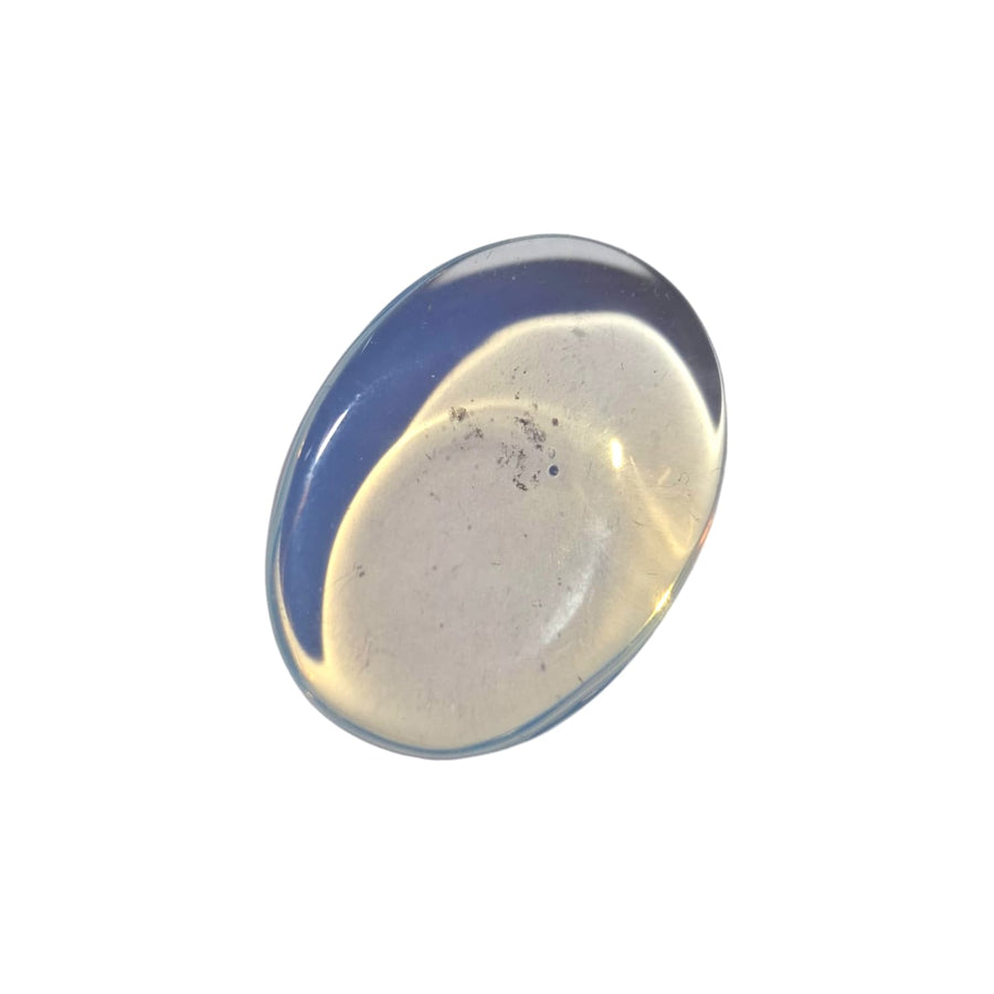 GeoFossils Opalite Thumbstone – luminous man-made crystal with opalescent glow for calm, clarity, and communication – smooth polished worry stone.