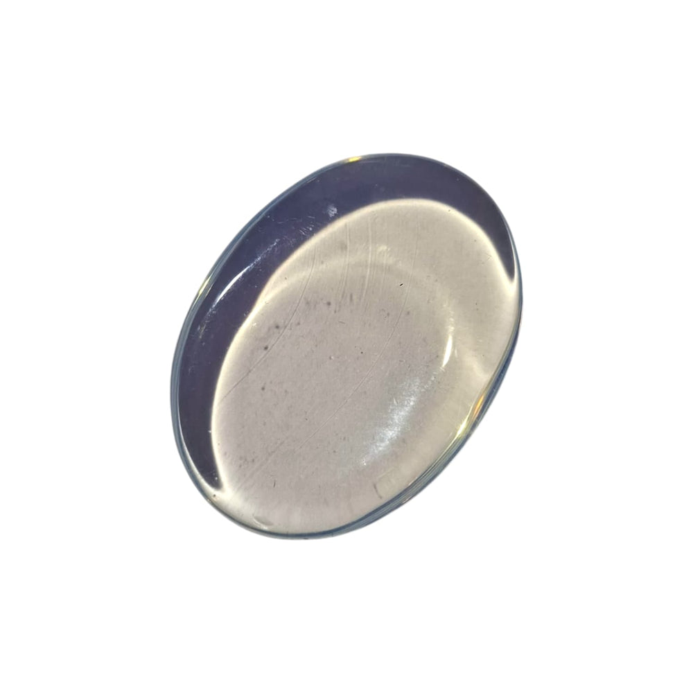 GeoFossils Opalite Thumbstone – luminous man-made crystal with opalescent glow for calm, clarity, and communication – smooth polished worry stone.