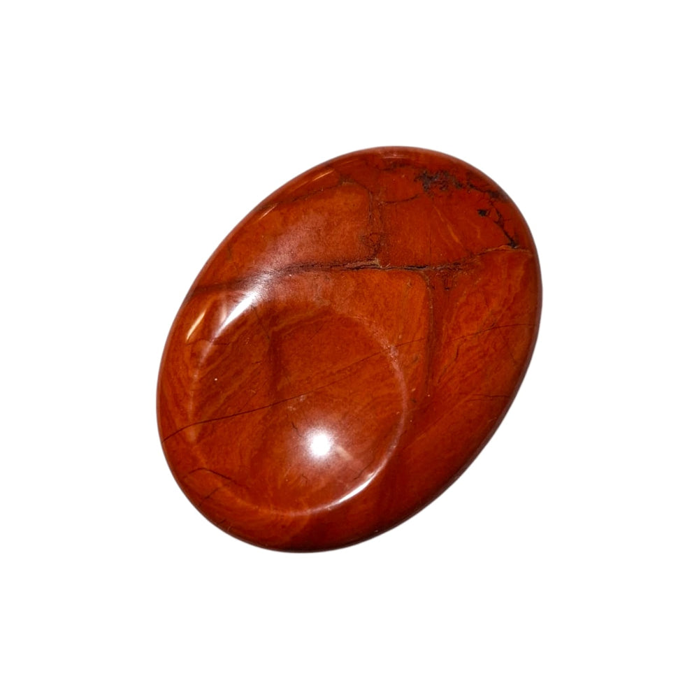 GeoFossils Red Jasper Thumbstone – deep earthy red crystal for grounding, endurance, and courage – smooth polished worry stone.