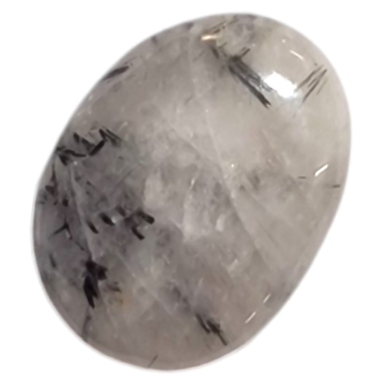 Tourmalinated Quartz Medium Oval – a powerful black and white crystal known for protection, mental clarity, and balancing energies.