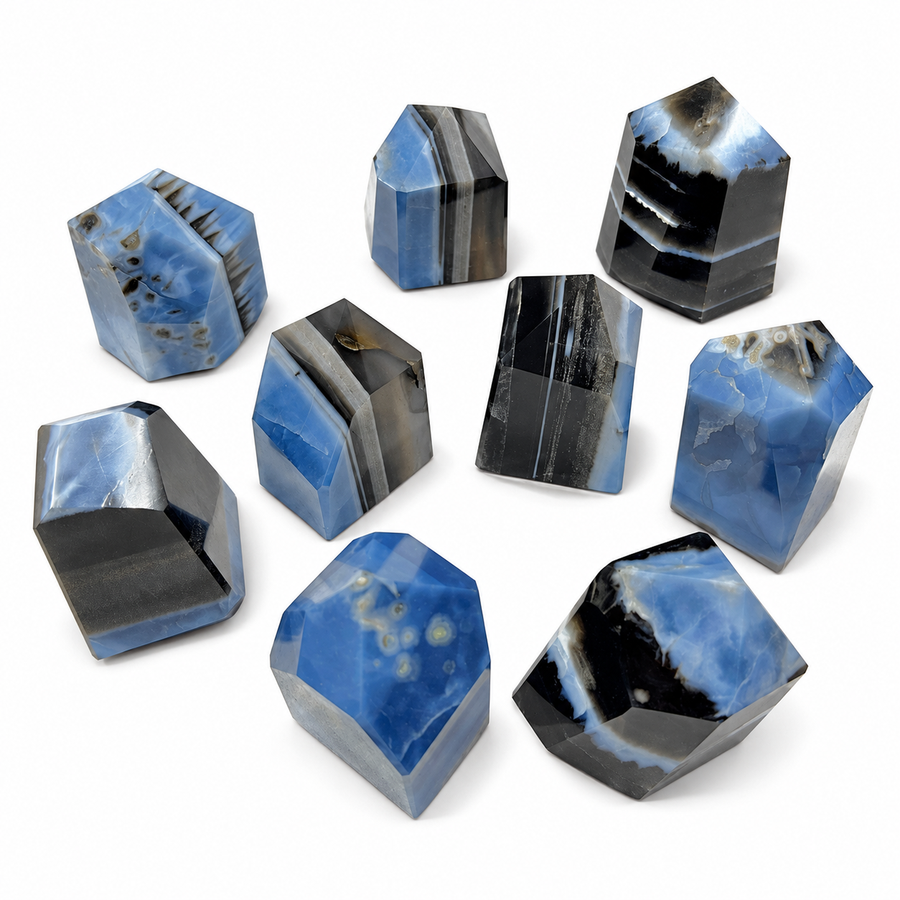 GeoFossils Owyhee blue opal tower from Oregon USA with an irregular natural-shaped outline