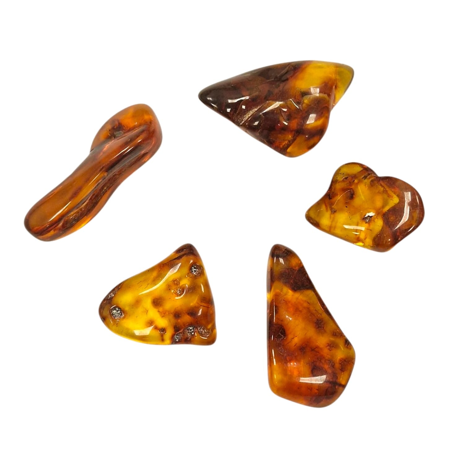 GeoFossils Amber Tumble Stone from Lithuania, a warm golden crystal of fossilised resin for healing, protection, and vitality.