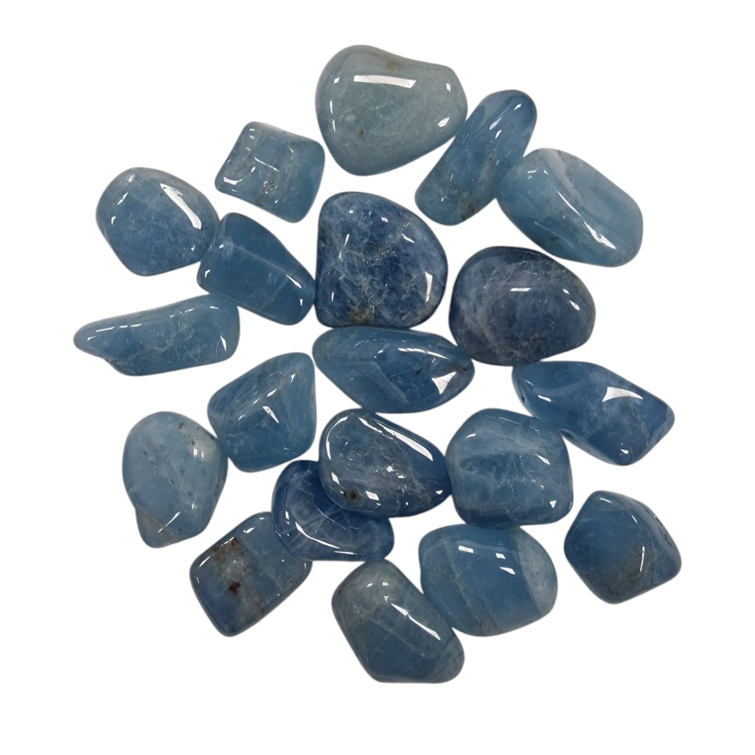 GeoFossils Aquamarine Tumble Stone AA Grade, a high-quality blue crystal for calm, clarity, and compassionate communication.