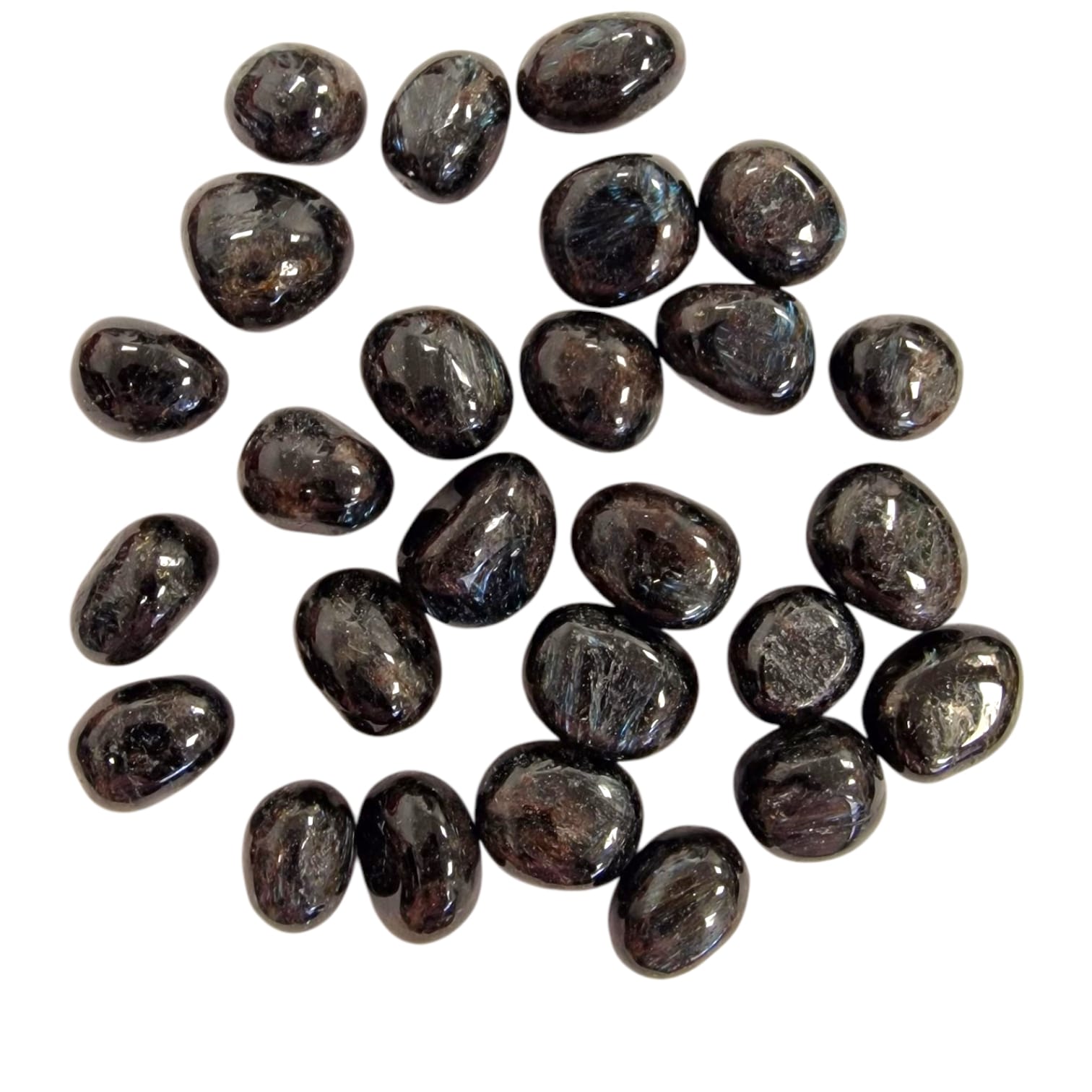 GeoFossils Astrophyllite Tumble Stone, a rare crystal with bronze star-like inclusions for transformation, self-discovery, and spiritual awakening.