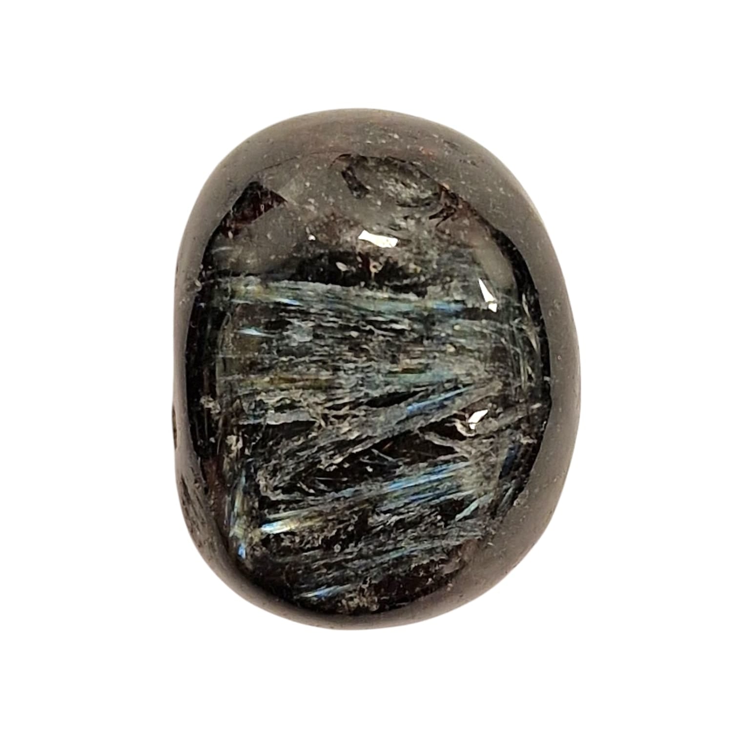 GeoFossils Astrophyllite Tumble Stone, a rare crystal with bronze star-like inclusions for transformation, self-discovery, and spiritual awakening.