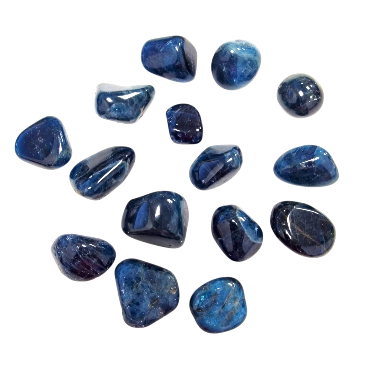 GeoFossils Blue Apatite Highly Polished Tumble Stone, a glossy ocean-blue crystal for creativity, clarity, and confident communication.