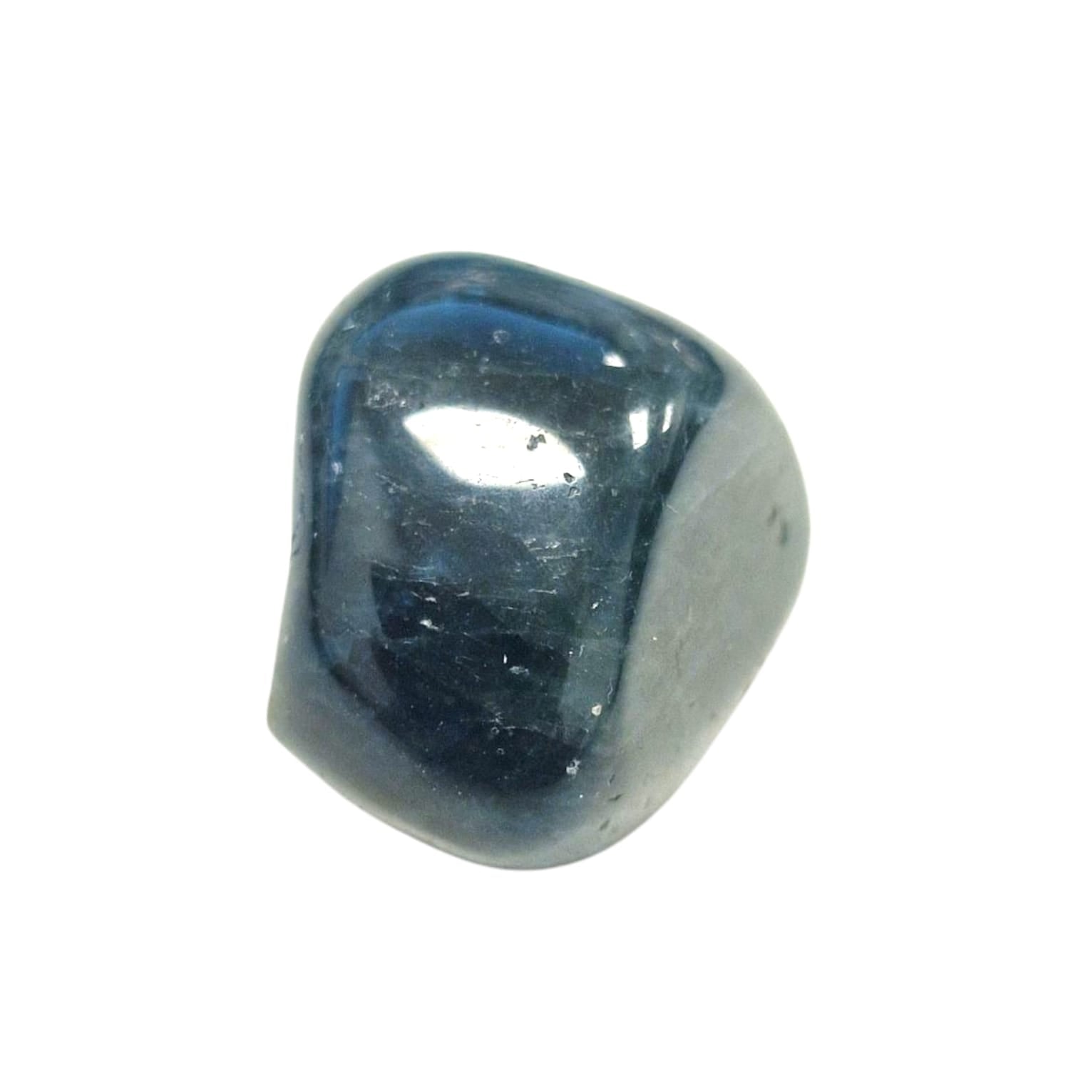 GeoFossils Blue Apatite Highly Polished Tumble Stone, a glossy ocean-blue crystal for creativity, clarity, and confident communication.